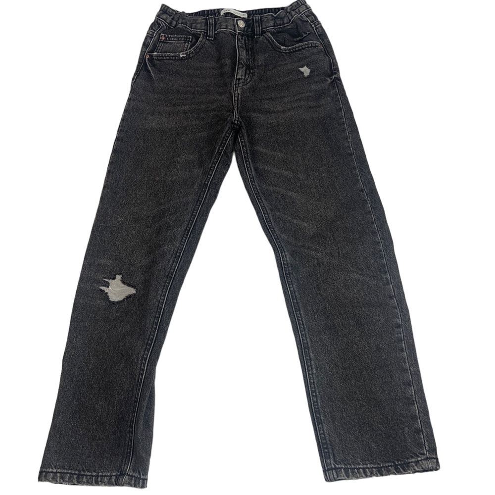 Zara Classic Girls Mom Fit High Rise Black Acid Wash Jeans Size 13 / 14 XS Women